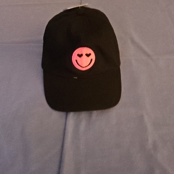 Black Cap with Pink Smiley Face - Picture 1 of 3